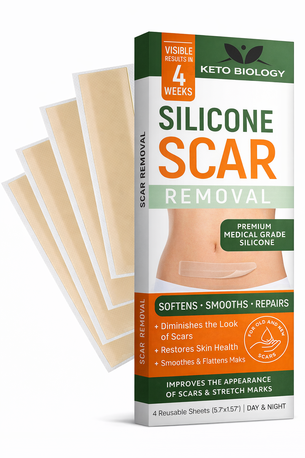 Keto Biology Silicone Scar Removal Sheets, 4 pcs